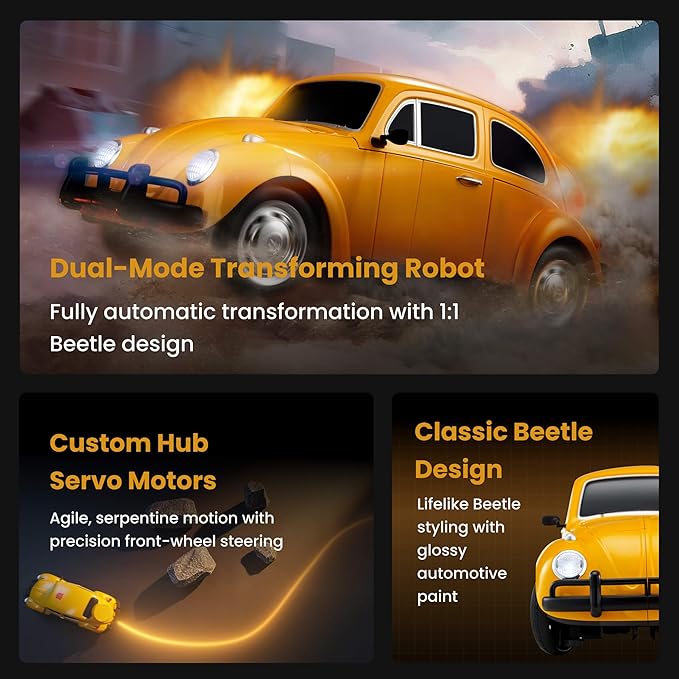 Robosen Bumblebee Flagship Transformer Robot Toy – Auto-Converts Volkswagen Beetle to G1 Bumblebee, 14.84", Voice & App Control, 67 Microchips, 31 Joints, Programmable, Collector's Edition