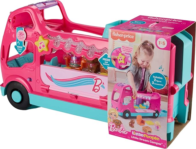 Fisher-Price Little People Toddler Toy Barbie Little Dreamcamper RV Playset with Music Lights & 2 Figures for Ages 18+ Months, Multilanguage Version