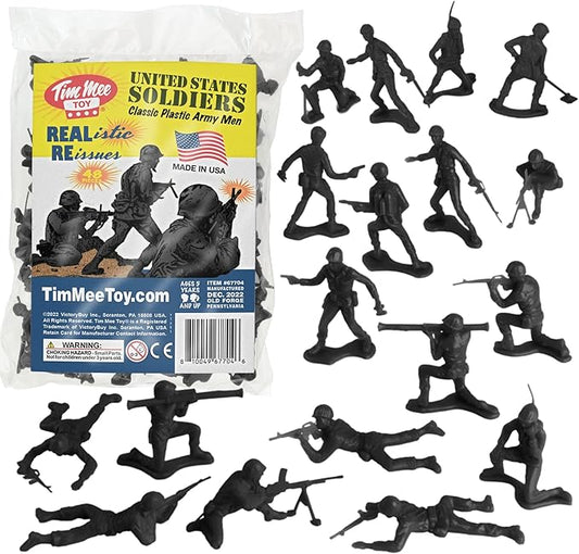 TimMee Plastic Army Men - Black 48pc Toy Soldier Figures - Made in USA