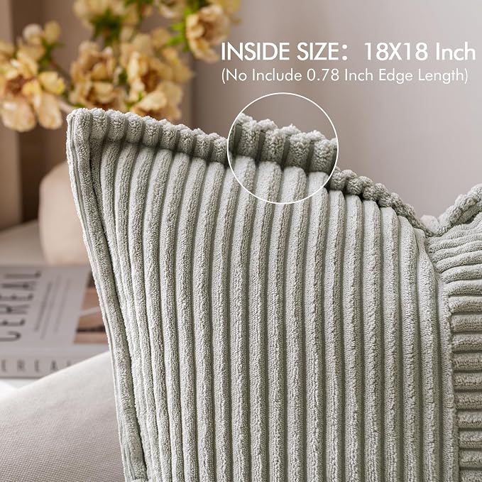 MIULEE Decorative Throw Pillow Covers for Couch 18x18 Inch Light Grey | 2 Pack, Boho Broadside Striped Patchwork Pillow Covers, Soft Corduroy Cushion Cases, For Sofa Bed Livingroom Home Decor