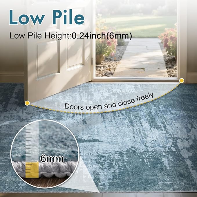 5x7 Ft Area Rugs for Living Room, Soft Non-Slip Washable Rugs Modern Abstract Pattern Carpet for Bedroom Indoor Floor Nursery Home Decor (Blue)