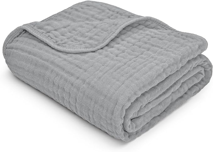 Comfy Cubs Muslin Baby Blanket 40" x 40" L - Swaddle Blankets, Heather Blue | Soft, Lightweight, 6-Layer Cotton Breathable Baby Blankets - Comfortable, Gentle & Versatile Cotton Baby Blankets for Sleep