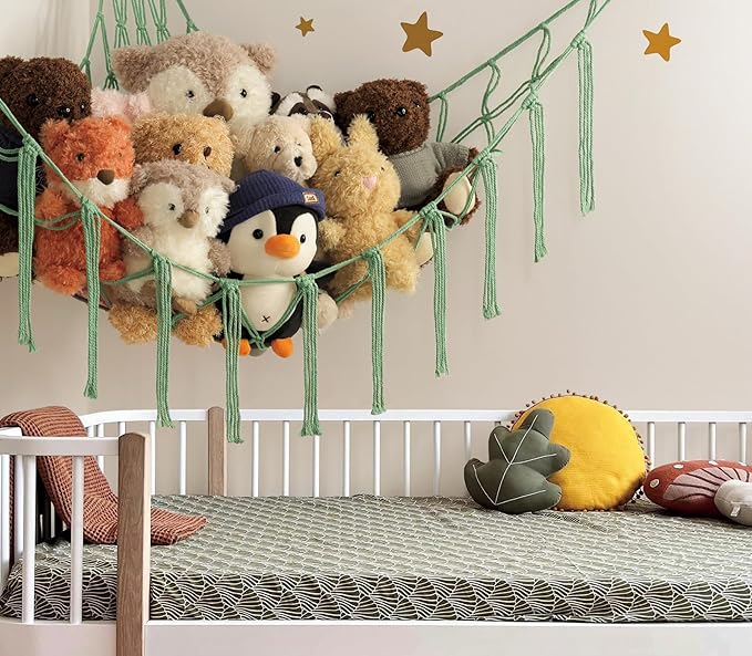 Large Stuffed Animal Hammock Corner Net for Toys Storage Hanging Stuff Animal Organizer Holder Black White Room Bedroom Nursery Decor Organization