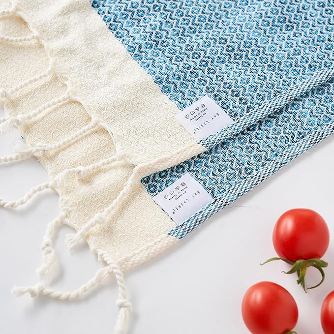 BAY LAUREL Turkish Hand Towel – Pack of 2 | Soft & Absorbent Decorative Towels for Bathroom, Hand, Face, Hair, Gym, Yoga, SPA, Kitchen & Tea | Boho Decor (Turquoise, Diamond 15x26 Inches (Set of 2)