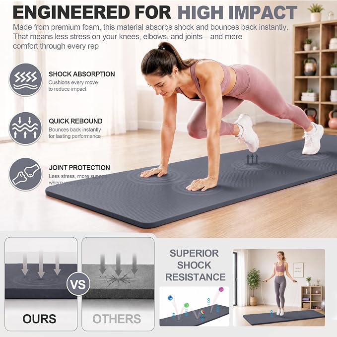 HULKFIT High Density Non Slip Yoga Mat, Extra Thick Exercise Mat with Carrying Strap, for Pilates, Fitness, Home Gym & Floor Workouts - Multiple Thickness & Multiple Color
