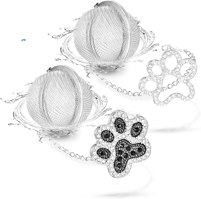 NSTaygate Loose Tea Steeper 2pcs Tea Ball Cute Tea Infuser Tea Diffusers for Loose Tea Black and White Diamond Dog Paw Pendant Tea Leaf Strainer for Loose Tea Gifts for Girls Women Couple