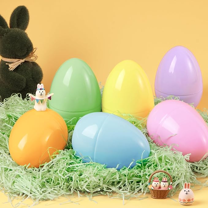 JOYIN 6 Pcs Large Pastel Easter Eggs, 6 Inches Jumbo Plastic Eggs Fillable for Easter Themed Hunt Colorful Basket Stuffers Fillers Filling Treats Party Favor Classroom Prize Supplies