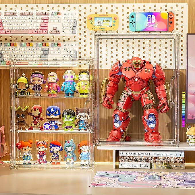 Clear Acrylic Display Case for Figures Collectibles 2 Pack Wall Mounted Hobby Figurine Display Case with Shelves, Display Shelf Storage Box for Action Figures, Car Model, Funko Pop