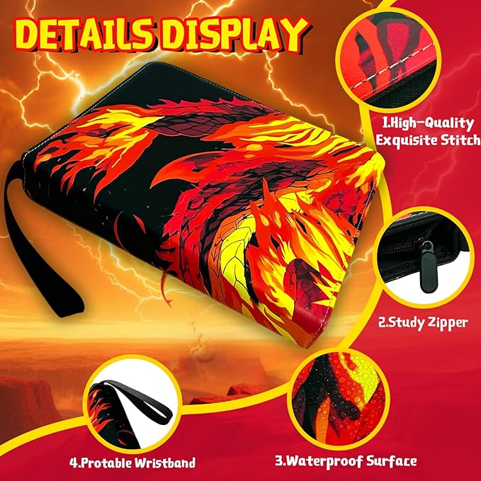 Trading Card Binder for TCG Cards, 9-Pocket Portable Card Collector Ablum Holder Book Fits 900 Cards with 50 Removable Sleeve, High Capacity Waterproof Card Binder Display Storage Carrying Cases