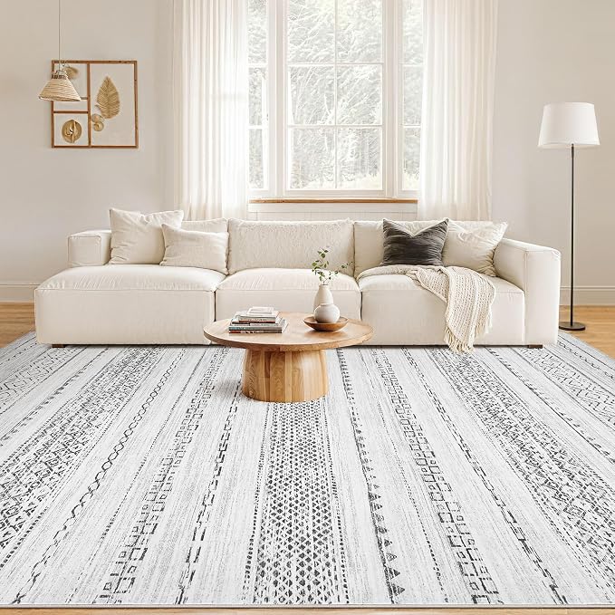 Nakagishi Boho 6x9 Area Rug Living Room Rugs Machine Washable Gray | Soft, Pet & Kid Friendly, Carpet for Living Room/Bedroom/Office/Kitchen/Nursery, Daily Home Decor Stain Resistant Moroccan