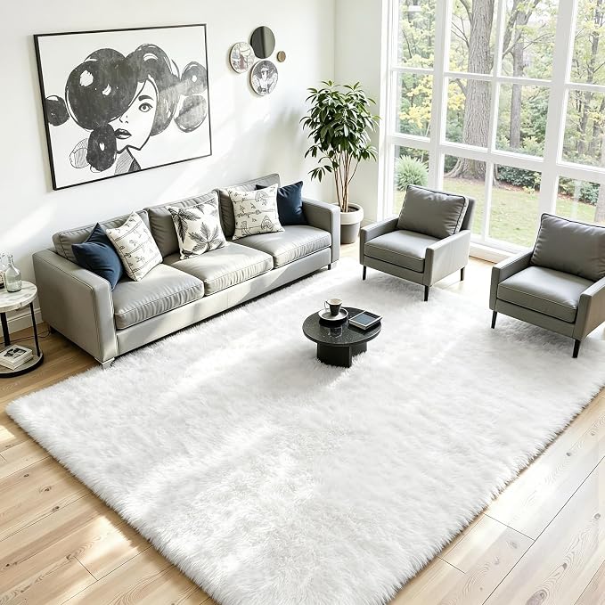 6x9 Area Rug for Living Room, Ultra Soft Fluffy White Rugs for Bedroom, Non Slip Large Shag Carpet, Fuzzy Plush Nursery Rug, Thick Washable Indoor Floor Carpets for Kids Office Dorm Home Decor