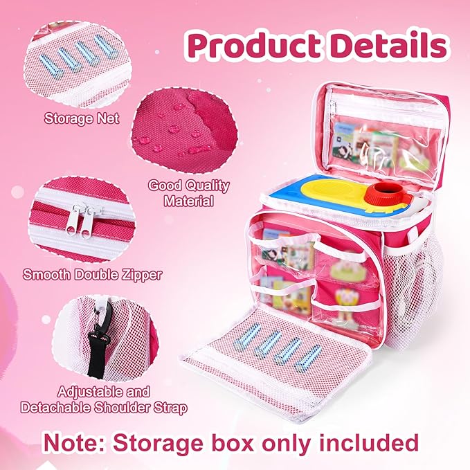 Portable Organizer Case Compatible with Little Tikes Story Dream Machine Starter Set, Oxford Cloth Toy Storage Bag with Shoulder Strap Handle Side Mesh Pockets Only Bag(Blue, Red & White)