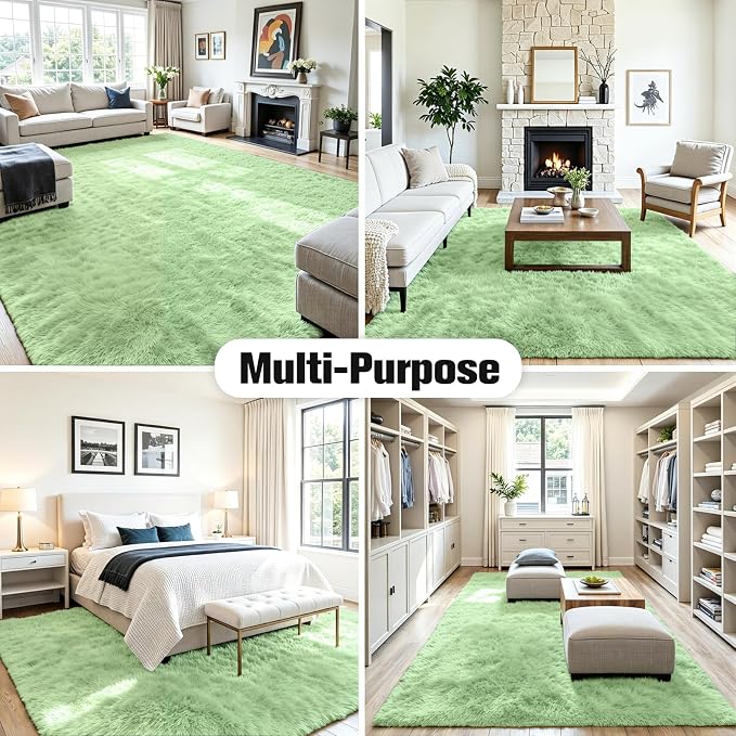 8x10 Area Rug for Living Room, Ultra Soft Fluffy Light Green Rugs for Bedroom, Non Slip Large Shag Carpet, Fuzzy Plush Nursery Rug, Thick Washable Indoor Floor Carpets for Kids Office Dorm Home Decor