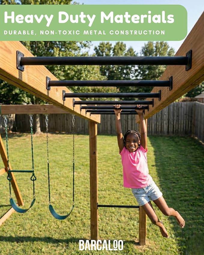 Barcaloo 22 Inch Outdoor Monkey Bars for Backyard - Set of 6, Black Metal Outdoor/Indoor Monkey Bars for Kids - Playground Ladder, Climbing or Swing Set - Kit Includes Mounting Plates & Hardware