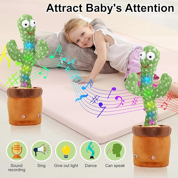 Talking Cactus Mimicking Toy,Cactus Baby Toy That Repeat What You Say Singing Dancing,Funny Plush Toy Gifts for Babies Boys Girls Kids