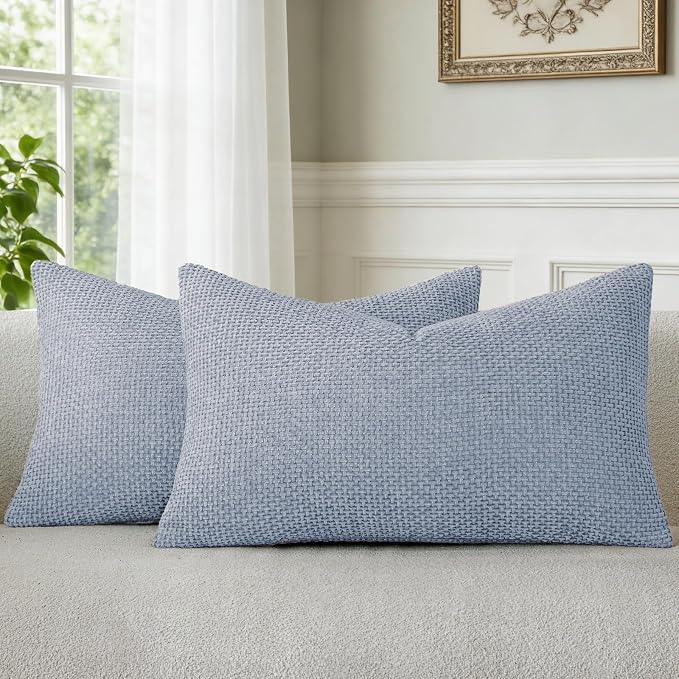 a moment Light Blue Chenille Throw Pillow Covers 12x20 Inch Pack of 2 Modern Decorative Throw Pillow Covers Farmhouse Cross Covers Home Decor for Sofa Bedroom Living Room