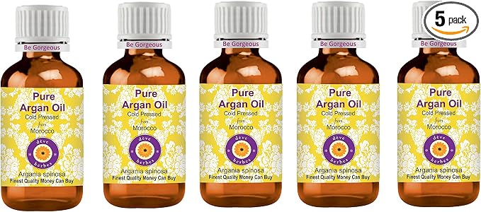 Deve Herbes Pure Argan (Moroccan) Oil (Argania spinosa) Cold Pressed (Pack of Five) 100ml X 5 (16.9 oz)