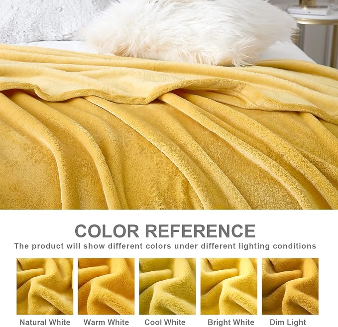 Hansleep Throw Yellow Fleece Blanket, Soft Flannel Bed Blanket | Fuzzy Cozy Blanket 50x60 Inches, Multi-use for Bed, Sofa, Couch, Travel, Camping, All Season Warm Lightweight Cover