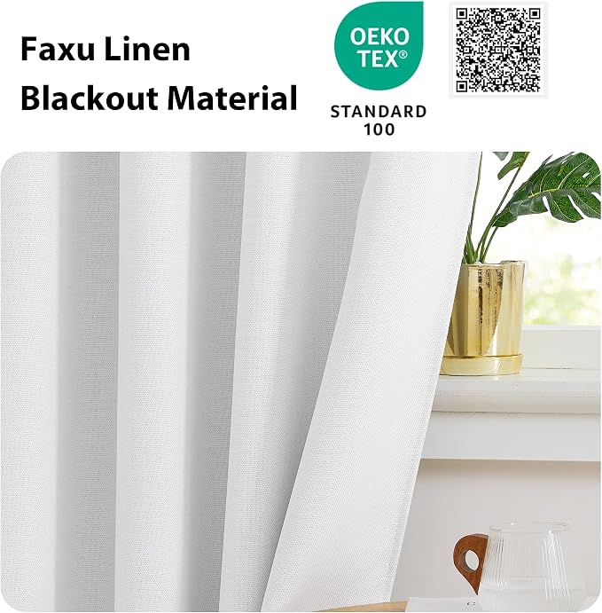 NICETOWN Faux Linen Curtain Valances for Kitchen Over Sink, Farmhouse Light Filtering Privacy Window Covering for Bathroom, Short Curtains for Cabinet, W52 x L24 inch, 2 Panels, Greyish White