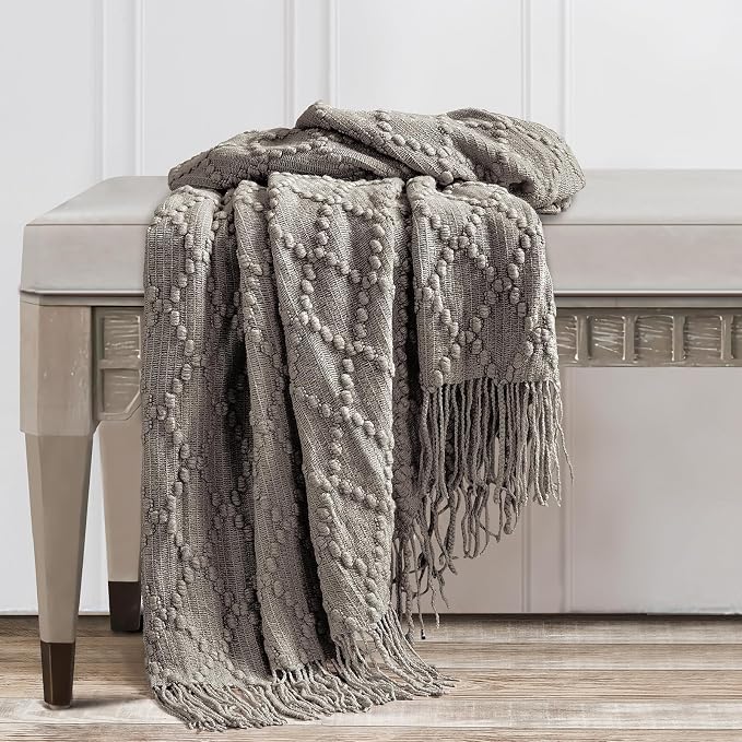 BOURINA Dark Grey Throw Blanket 50 x70 Inch Jacquard Throw Knitted Blanket | Jacquard Argyle Throw Textured Solid Soft Throws and Blankets for Sofa or Bed Knitted Decorative Blanket