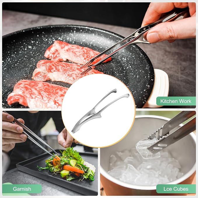 M METERXITY 5 Pcs Korean and Japanese BBQ Tongs 11.5 Inch Barbecue Tongs 304 Stainless Steel Kitchen Self-Standing Grill Non-Slip for Grill/Salad/Camping/Cooking [Silver]
