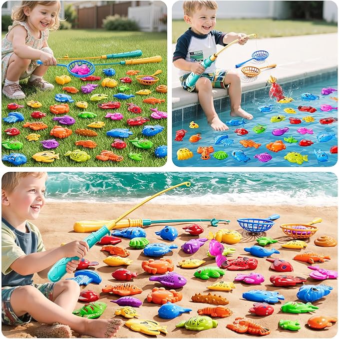 Magnet Fishing Game for Kids 3-5 4-8 - Fish Toys for Kids 3-5, Bathtub Floating Toy Fishing Pole and Rod Net, Bath Pool Outdoor Gifts for Toddlers Baby Age 3 4 5 6 7 8 Year Old