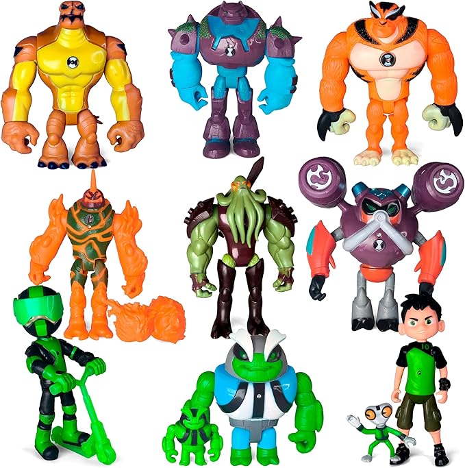 Toysvill Inspired by Cartoons Action Figures - Set of 11 Toys [Grey Matter, Rath, Slapback, Hot Shot, Armored, Shock Rock, Vilgax, Rustbug Ben, Humungousaur, Omni Enhanced Overflow]