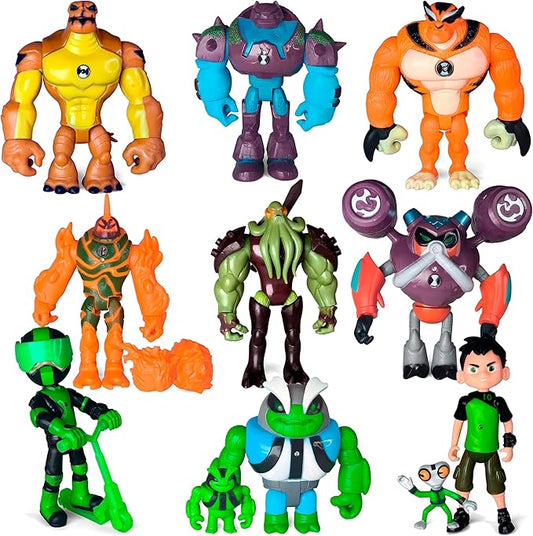 Toysvill Inspired by Cartoons Action Figures - Set of 11 Toys [Grey Matter, Rath, Slapback, Hot Shot, Armored, Shock Rock, Vilgax, Rustbug Ben, Humungousaur, Omni Enhanced Overflow]
