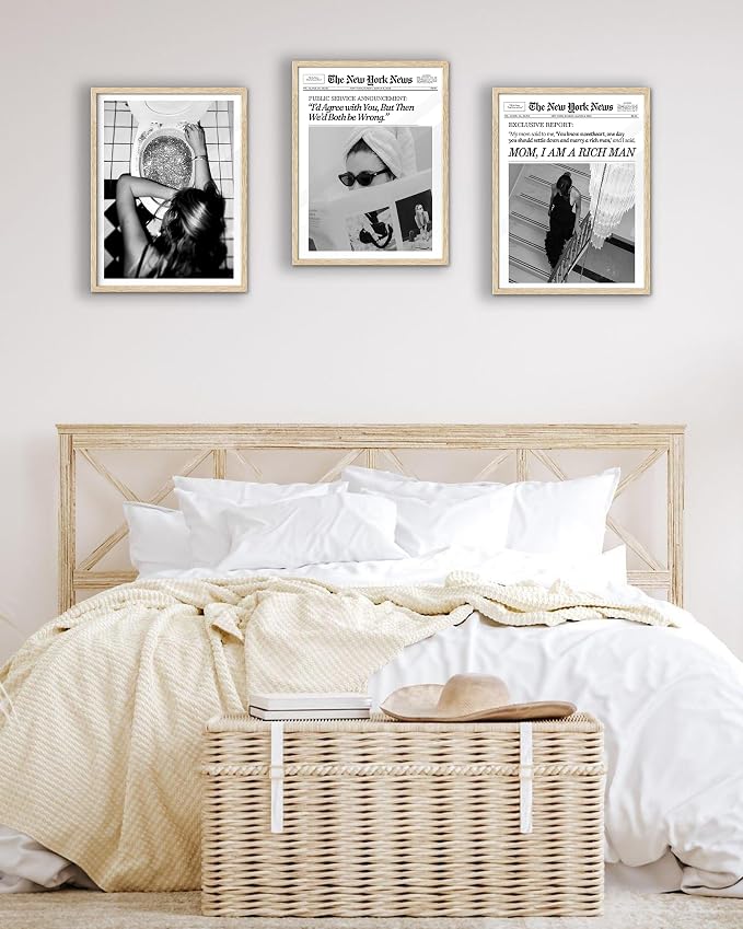 EcoHest 12x16 in Mom I Am a Rich Man Newspaper Framed Wall Art | Natural Oak Wood Frame, Canvas Wall Art, Girly Fashion Magazine Decor for Bedroom, Apartment, Dorm Room, College Room, 1Pack