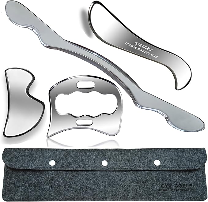 Stainless Steel Muscle Scraper Tool Set, Professional Soft Tissue Massage Tool, Scraping Tool Physical Therapy Gua Sha Kit(4pcs)