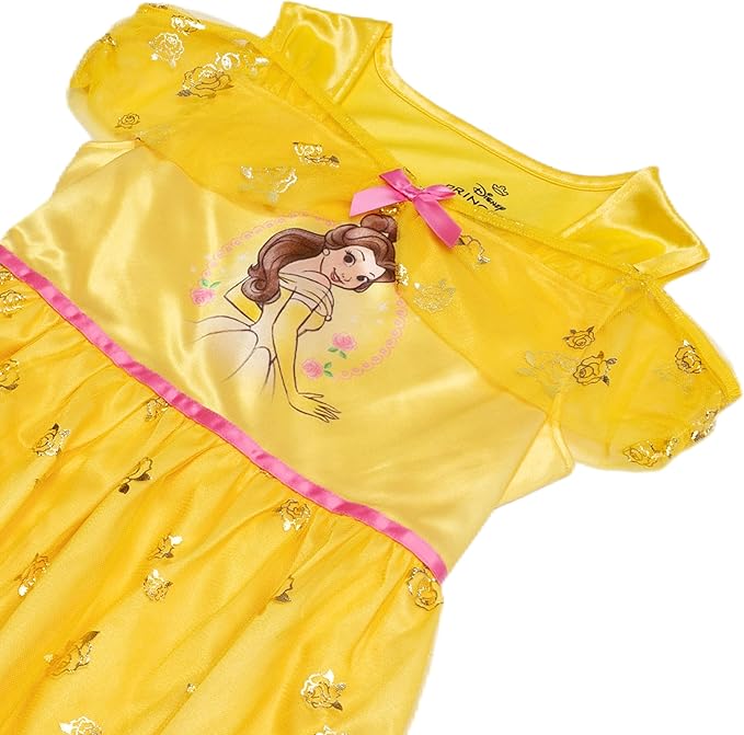 Disney Girls' Princess Dress Nightgown, Fantasy Gown, Soft & Cute Pajamas for Kids