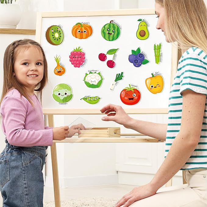 Large Size Cute Fridge Magnets for Toddlers, Preschool Spelling Learning Education Refrigerador Magnetic Toy (Fruits Vegetables 43pcs)