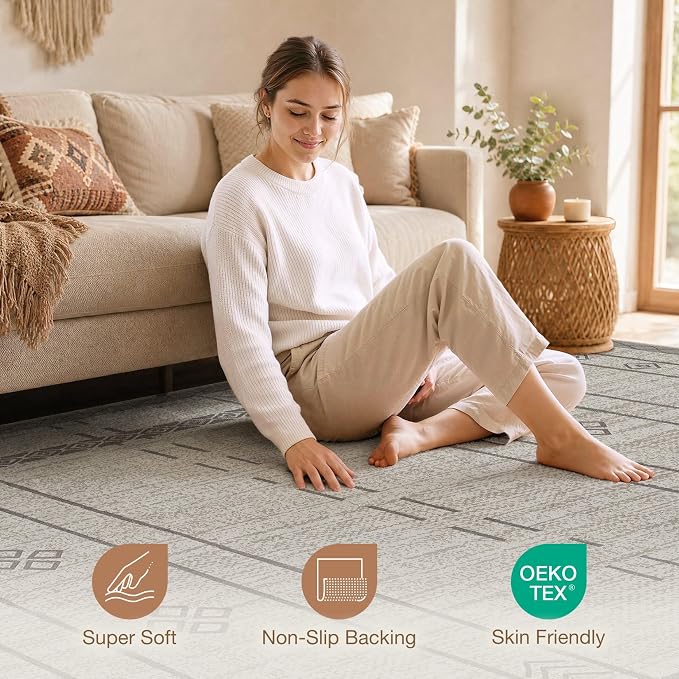 cotiled 6x9 Area Rugs Living Room Rug: Washable Boho Rugs with Non Slip Backing Large Soft Indoor Stain Resistant Carpet for Bedroom Farmhouse Dining Room Lightweight Home Decor Grey Brown