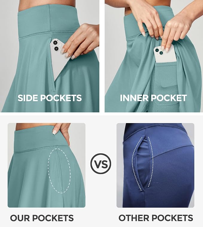 IUGA 20" Knee Length Skorts Skirts for Women with Pockets Tennis Skirt High Waisted Golf Skirts for Women Casual Athletic