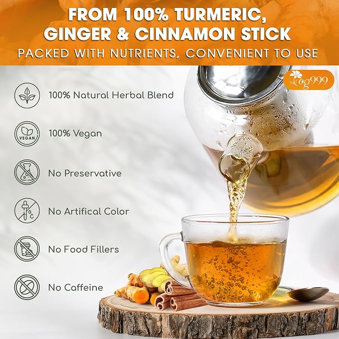TOG999, Premium 6oz Ginger Turmeric Cinnamon Loose Leaf Herbal Tea - Premium Quality Spiced Herbal Blend – Caffeine-Free, Non-GMO, Natural Dried Roots and Bark. Vegan-Friendly.