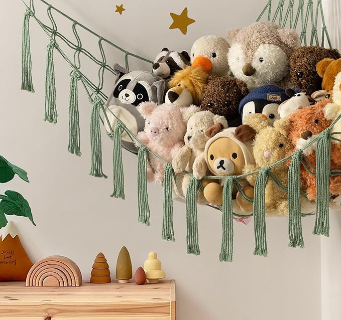 Stuffed Animal Storage Hammock or Net - Large Toy Hammock Net for Stuffed Animals Corner - Hanging Stuff Animal Organizer Holder Ideas for Plush - Baby Nursery Wall Bedroom Room Decor