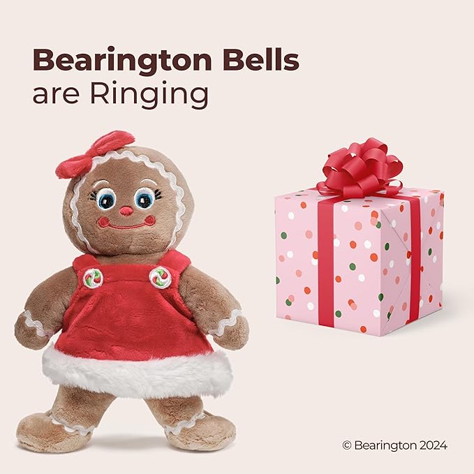 Bearington Holly Ginger Gingerbread Plush, Gingerbread Stuffed Animal, 10 in Christmas Doll, Ideal Christmas Stuffed Plush Gift for Toddlers, Kids & Teens, for Ages 3-14
