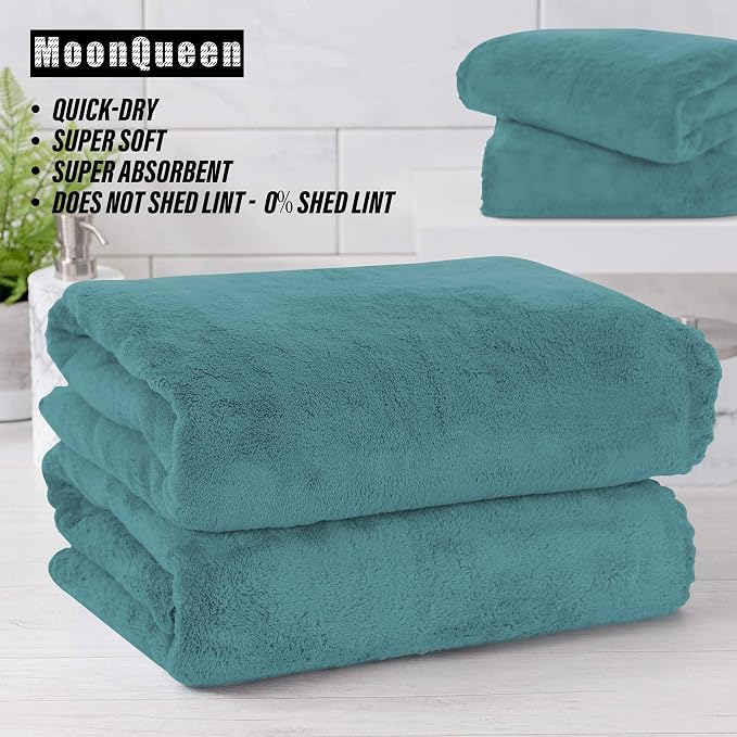 MOONQUEEN 2 Pack Premium Bath Towel Set - Quick Drying - Microfiber Coral Velvet Highly Absorbent Towels - Multipurpose Use as Bath Fitness, Bathroom, Shower, Sports, Yoga Towel (Teal)