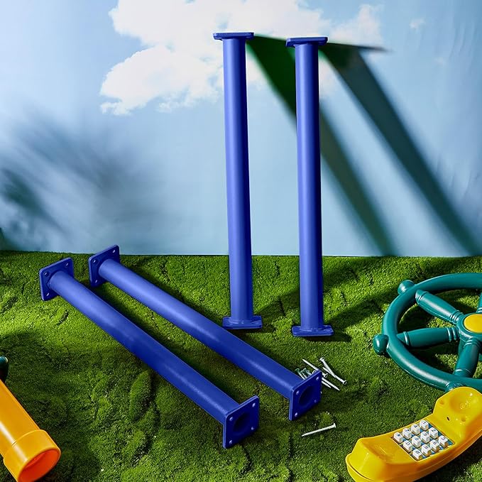 Dunzy 12 Pack Monkey Bars Swing Set Accessories Rods Playset Ladder Rungs Hardware Kit Steel Monkey Bar with Screws for Backyard Playground Equipment Mounting Plates(16.5 Inch,Blue)