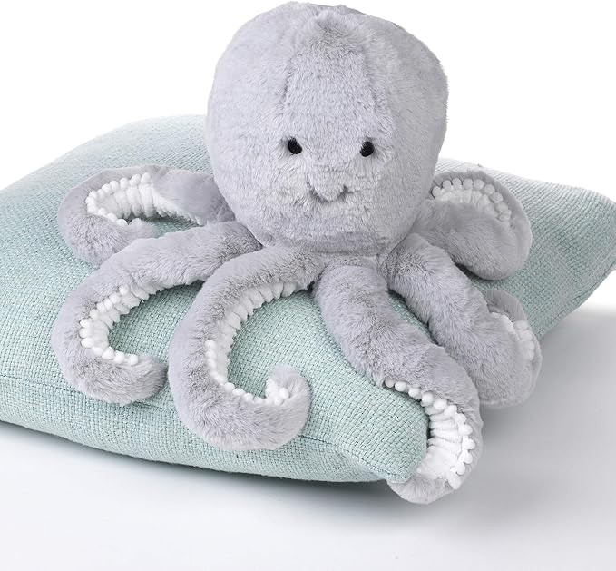 Lambs & Ivy Ocean Blue Plush Gray Octopus Stuffed Animal Toy - Inky