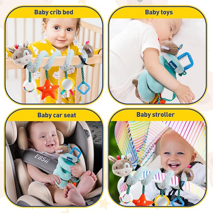 Baby Car Seat Toys Activity Stroller Toy for Boys Girls 0 3 6 9 10 12 Months, Spiral Hanging Plush Toys, Baby Shower Thank You Gifts