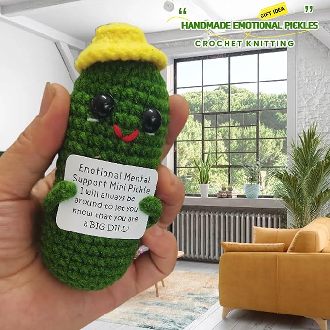Positive Funny Potato Head with Card Mini Crochet Knitting for Handmade Emotional Support Cucumber Gifts Party Decoration Encouragement