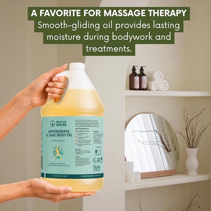 Best of Nature Lemongrass and Sage Massage Oil Blend - Non-Greasy Aromatherapy Massage Oil for Body, Skin & Face, Crafted with Pure Essential Oils (640 fl oz)
