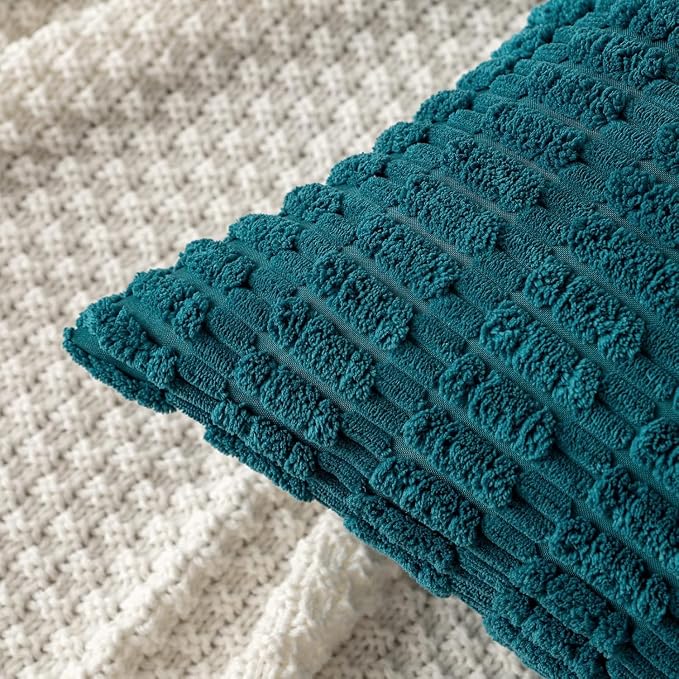 MIULEE Corduroy Decorative Throw Pillow Covers 20x20 Teal Pack of 2 | Soft Boho Striped Pillow Covers Modern Farmhouse Coastal Home Decor For Sofa Living Room Couch Bed