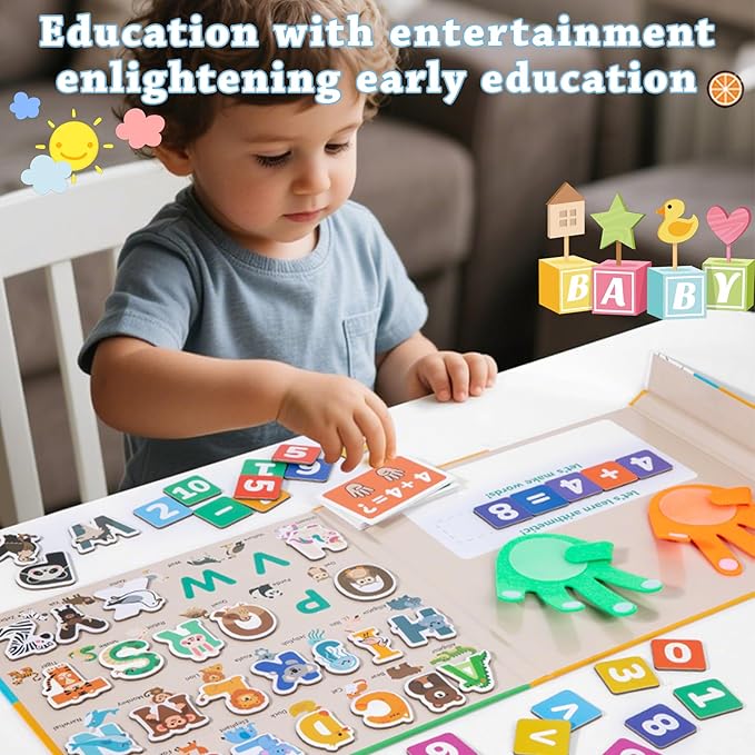 Magnetic Alphabet & Number with Animal-Shaped 2-in-1 ABC & Math Learning Toys for Kids Ages 3-6 | Spelling, Counting, Montessori Preschool Educational Toy with Storage Book