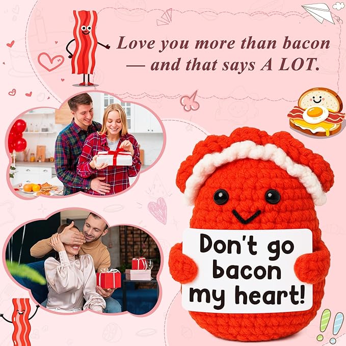 Mini Emotional Crochet Bacon Birthday Gifts Inspirational Handmade Crochet Bacon Coworkers White Elephant Retirement Motivational Thanksgiving Christmas Birthday Gifts Funny Crochet Desk Decor