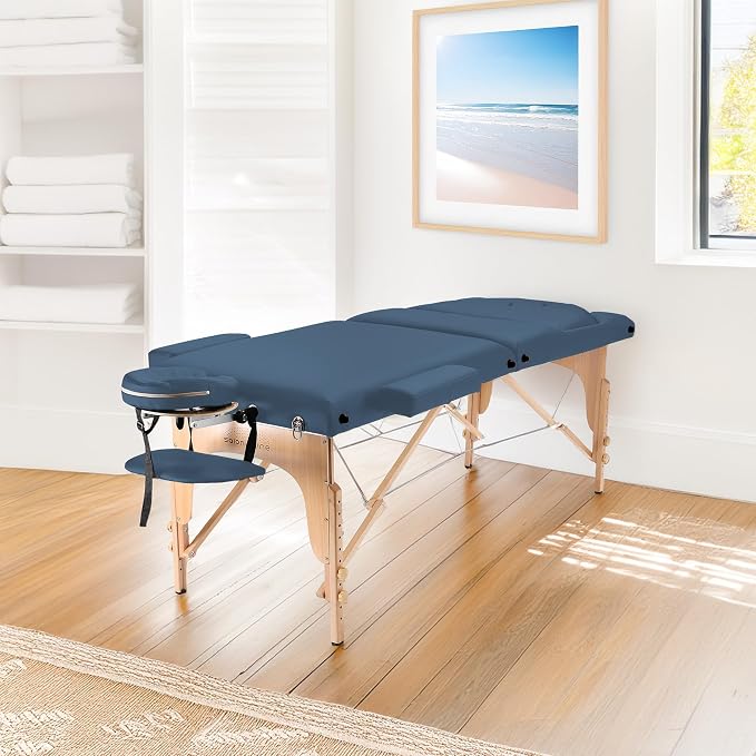 Saloniture Professional Portable Massage Table with Backrest - Blue