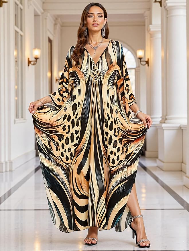 Mumu Dresses for Women Plus Size, Bohemian Kaftan Beach Cover Up Long Maxi Nightgown Soft Loungewear