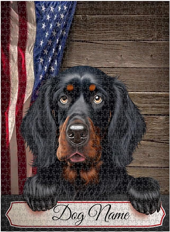Custom Wooden Jigsaw Puzzles with Your Dog's Name on Gordon Setter Art Print - 300 500 1000PCS Puzzles Game and Home Wall Decor