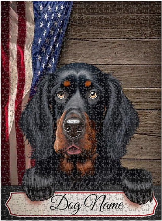 Custom Wooden Jigsaw Puzzles with Your Dog's Name on Gordon Setter Art Print - 300 500 1000PCS Puzzles Game and Home Wall Decor